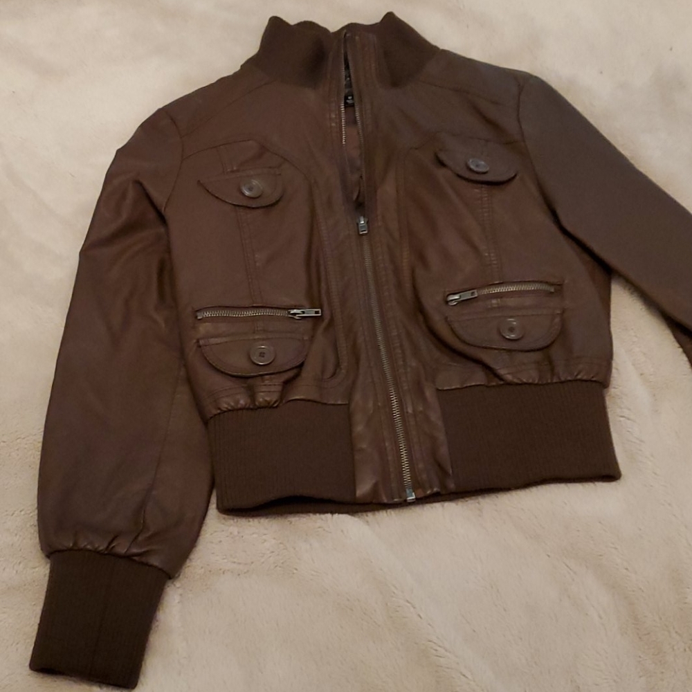 Juniors Zip-up Pleather Jacket